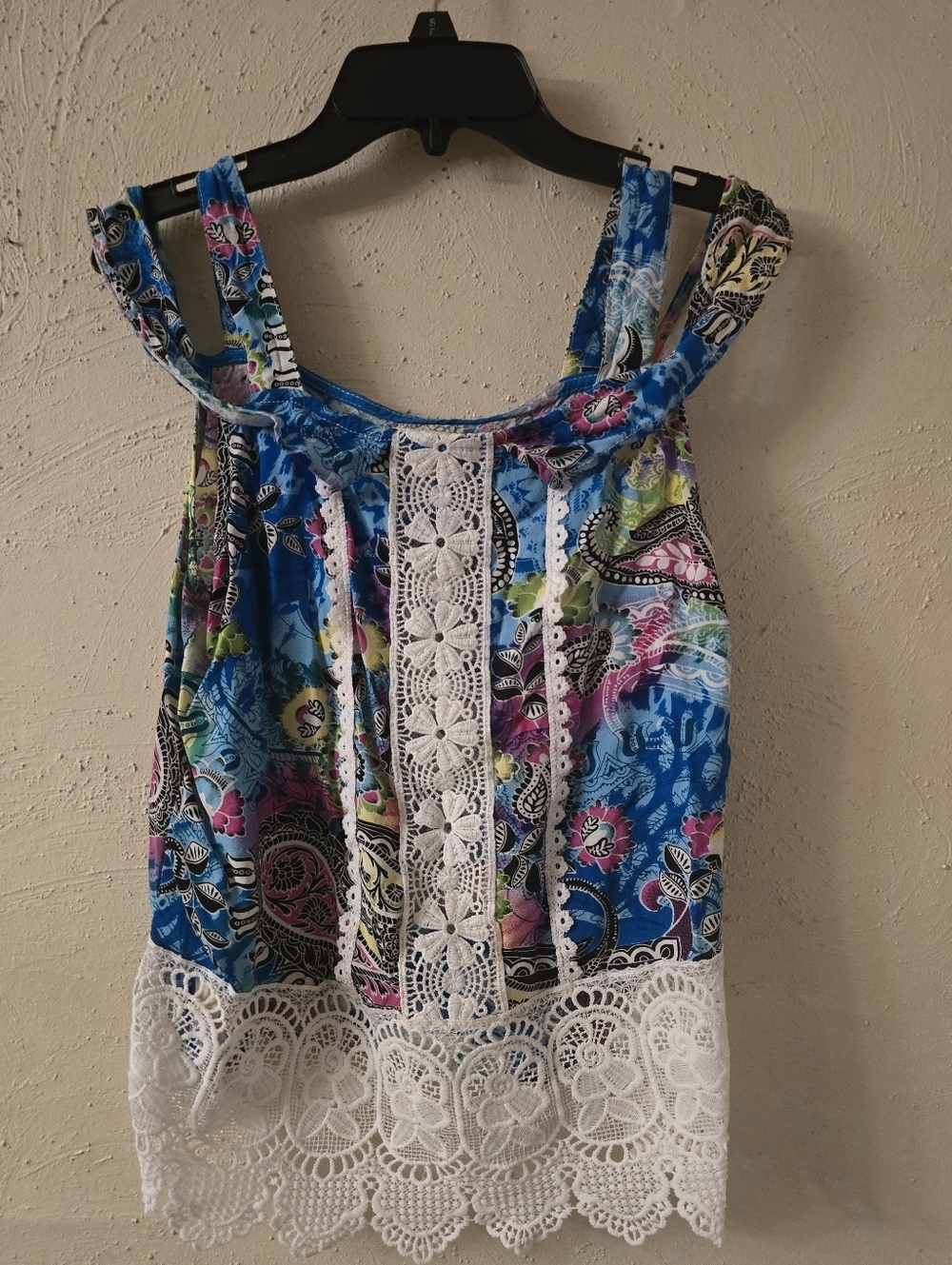 Floral Blue Lace-Trim Camisole Tank Top